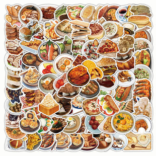 400张写实食物贴纸ins风薯条汉堡小吃餐点大全装饰手账标签防水贴