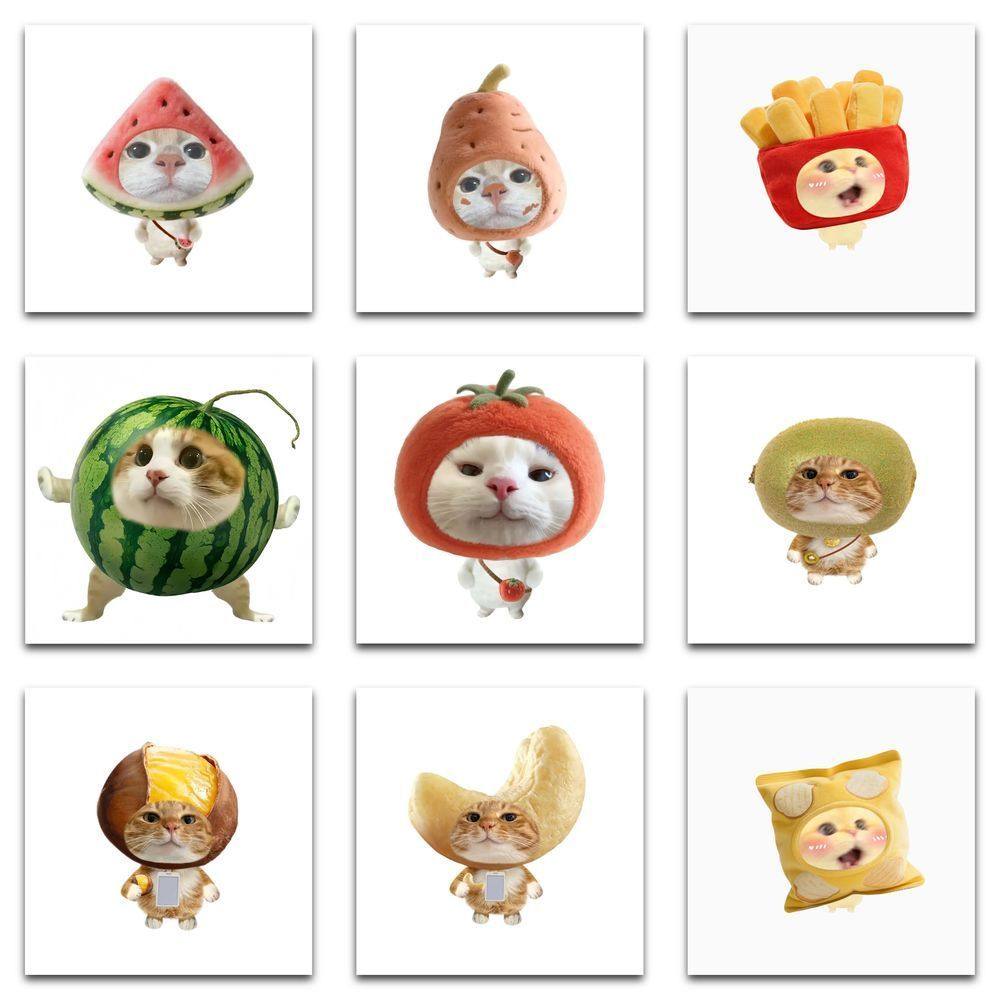177张食物小猫头像可爱创意萌系哈基米贴画diy装饰手账桌面文具