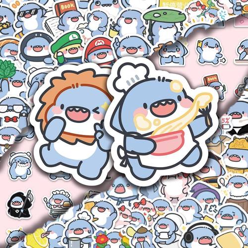 100张肥肥鲨Q版可爱卡通表情个性小贴纸装饰手账文具笔记本贴画