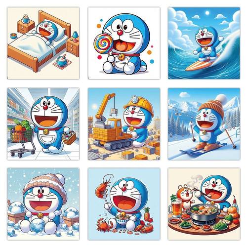 卡通124张哆啦a梦贴纸可爱搞怪头套叮当猫电脑行李箱手账防水贴画