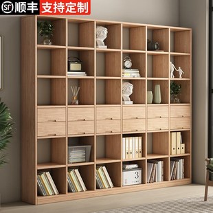 纯实木书架落地置物架一体靠墙儿童书柜储物柜展示柜定制窗柜子