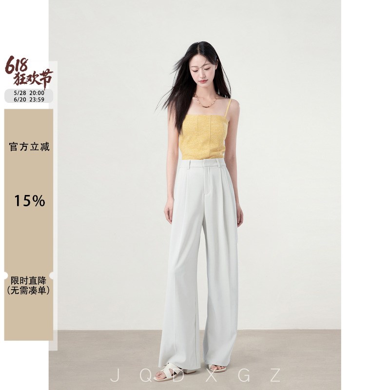 崛起的小个e子高级感垂感西装裤女白色夏季阔腿裤高腰宽松休闲裤