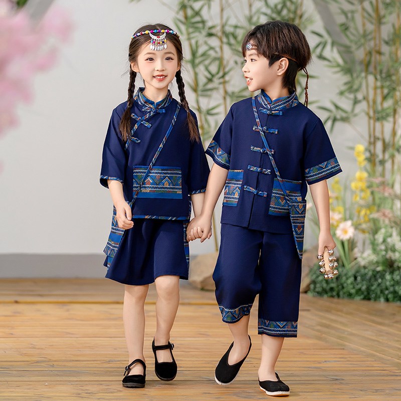 儿童少数民族服装三月三男童汉服套装中式壮族苗族女童演出服套装