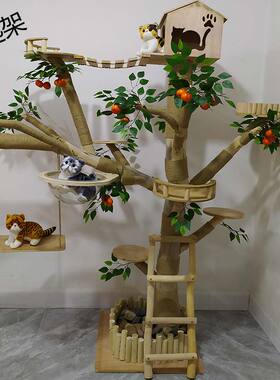 猫爬架猫窝猫树一体猫抓板超大型树干装饰树形麻绳网红猫爬架实木