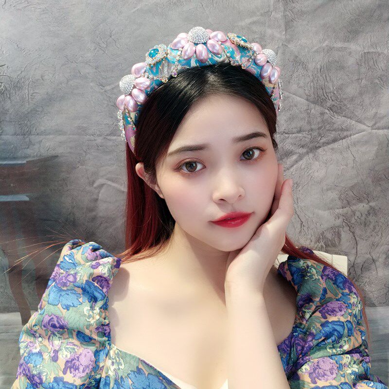 宫廷风粉紫水钻发箍女高颅顶镶钻发卡宽边海绵复古宝珍珠发箍带齿,饰品/流行首饰/时尚饰品新,发饰,淘宝优惠券,粉丝福利购,淘宝优惠卷