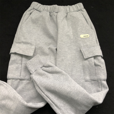 灰色卫裤青少年运动加厚裤子春秋季男束脚裤男款纯棉加绒长裤子男