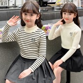 春秋季 女童毛衣儿童打底衫 秋冬2024新B款 半高领一体绒内搭加绒线