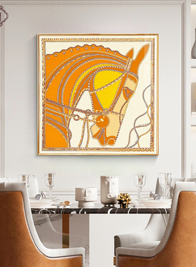 爱马橙色仕丝巾2024饭厅创意挂画壁F画轻奢玄关过道方形精致装饰