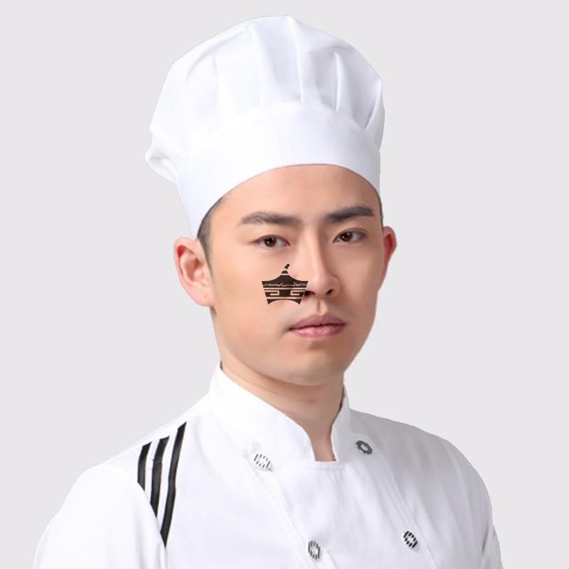 厨师帽子男女餐饮工作帽黑白色蘑菇帽酒店厨房专用防油烟布帽百褶