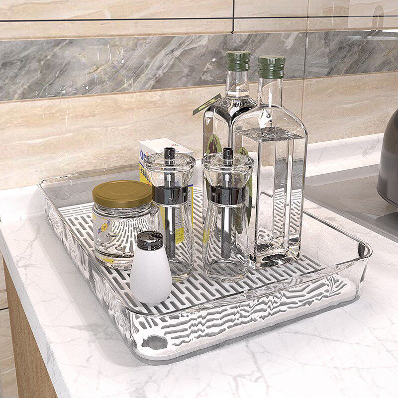 透明托盘客厅水杯茶盘沥水盘家用厨房果蔬餐具收纳盘洗手台置物架