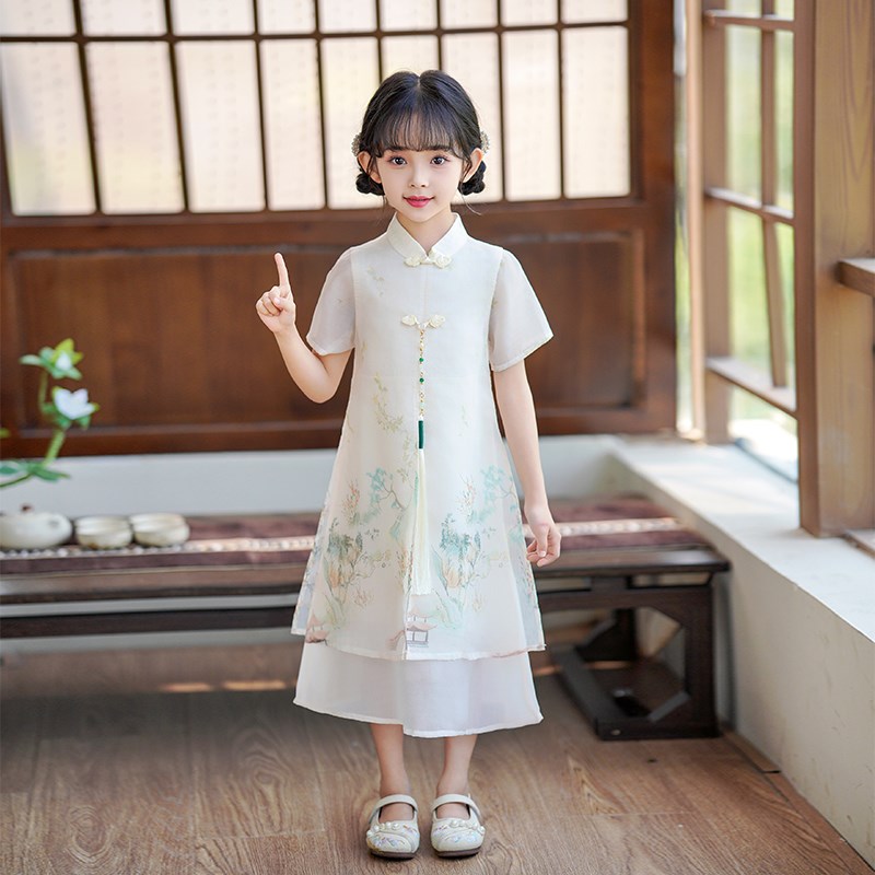 女童旗袍裙子夏季儿童2024新款汉服新中式连衣裙古风超仙国风夏装