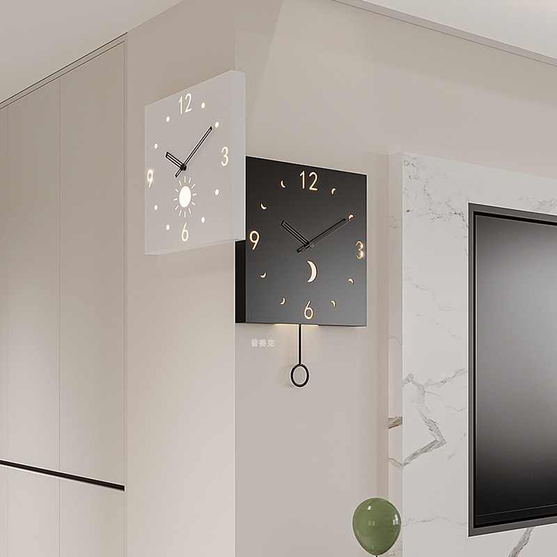 2023新款转角餐厅装饰钟表双面时钟创意挂表现简约客厅挂钟家用