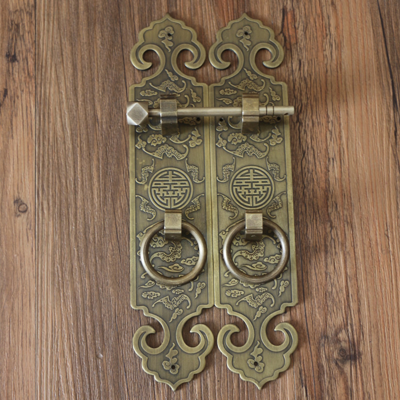 精品古典刻花玻璃花格屏风实木大门把手大小拉手纯铜五金家具配件
