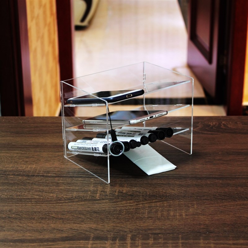 斜插式亚克力笔筒 办公桌桌面收纳盒书桌文具置物架透明收纳筒