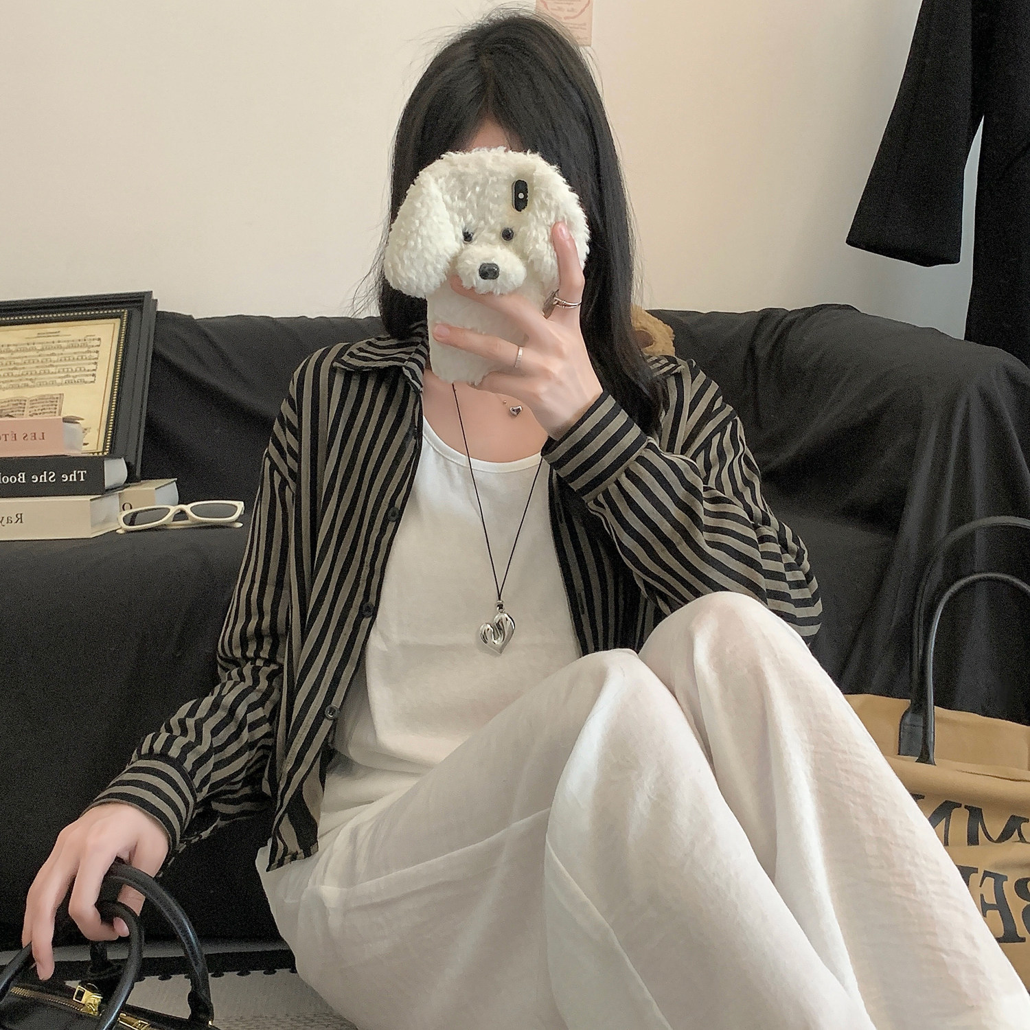 双层棉纱韩系风短外套格子衬衫薄款百搭翻领松紧收腰短款衬衣长袖