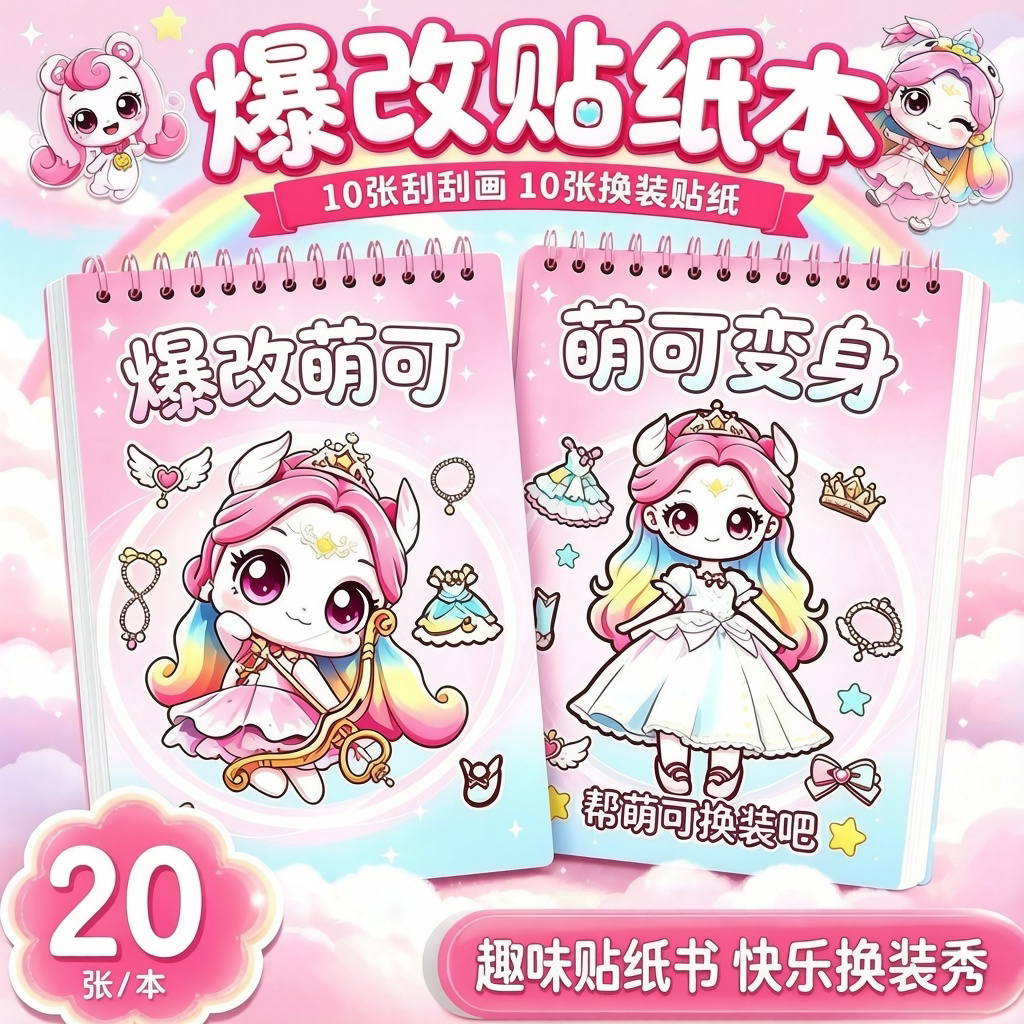 新款爆改奇妙萌可换装贴纸美人鱼公主贴画女生手工益智diy手账本