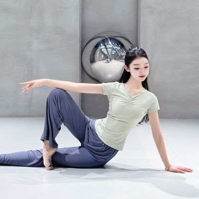 悦姿黑色短袖舞蹈形体练功上衣