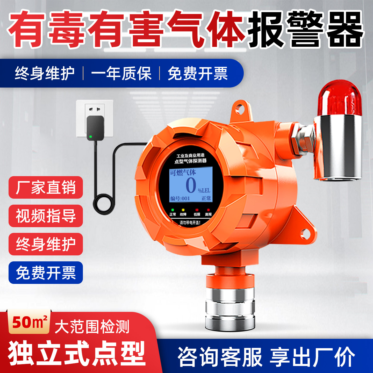 有毒有害气体检测仪一氧化碳硫化氢检测仪氯气氨气浓度探测报警器
