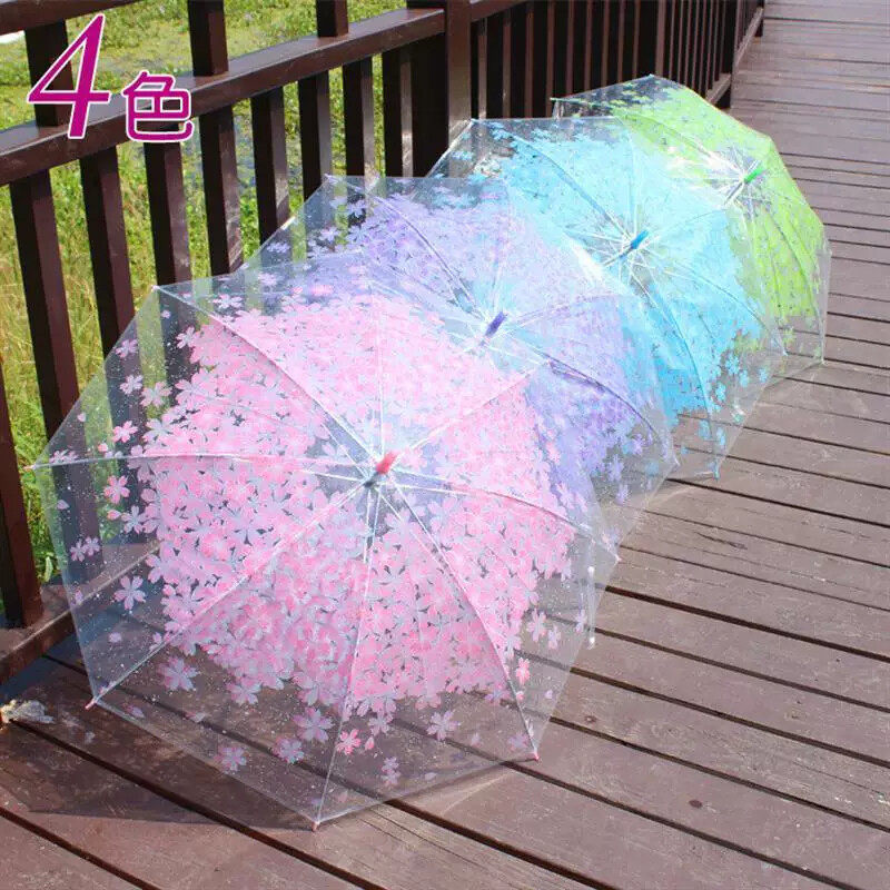 樱花透明雨伞日系小清新长柄伞韩版学生伞男女创意雨伞透明舞蹈伞