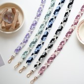 2024新夏季 可调节长短手机挂绳编织拼接菱形斜挎手编背带包带情侣