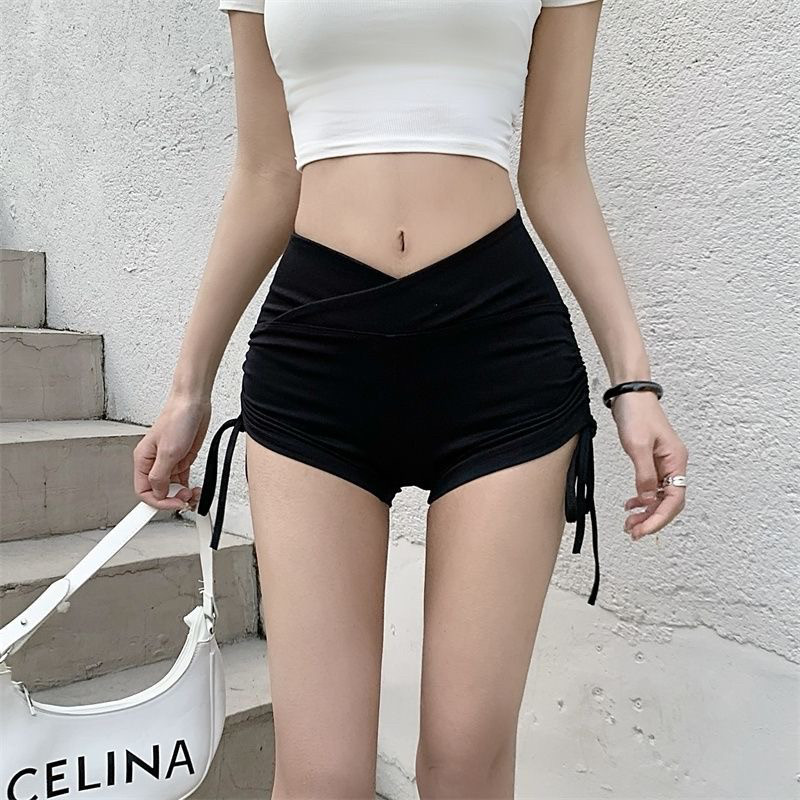 V字腰头短裤女夏季2025新款设计抽绳运动弹力裤性感紧身瑜伽裤子
