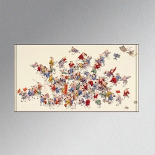 百子图挂画横板纳福百子迎福运玄关客厅装饰画办公室卷轴壁画