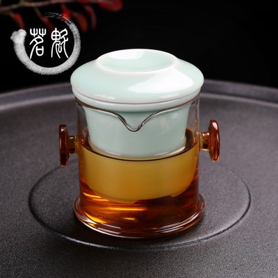 青瓷红茶泡茶器 加厚耐热玻璃耳杯壶泡茶器 陶瓷功夫花茶茶具