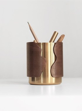 虚室杂陈新款现代创意实木手工客厅办公书房置物盒笔筒收纳