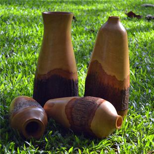 泰国木雕芒果木花瓶装饰品插花干花瓶摆件台面北欧东南亚风格家用