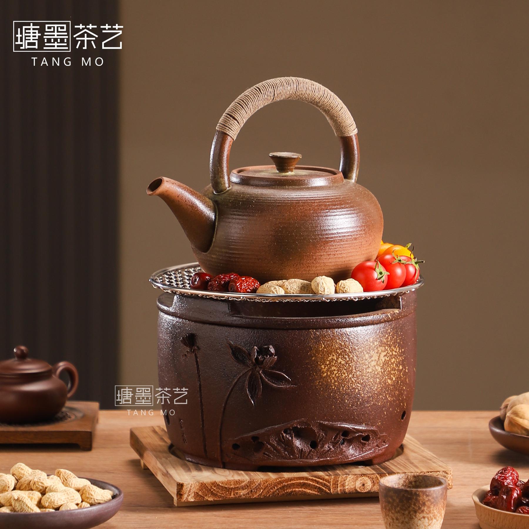 老式围炉煮茶炉复古手工荷花炭炉烧水壶家用陶土柴烧大号炭火炉