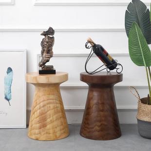 北欧实木墩子圆形原木树桩凳子小矮凳沙发边几创意民宿花架根雕凳