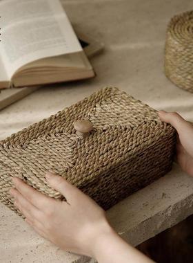 栗石【织夏】侘寂风手工藤草编织收纳盒覆古首饰盒样板间装饰摆饰