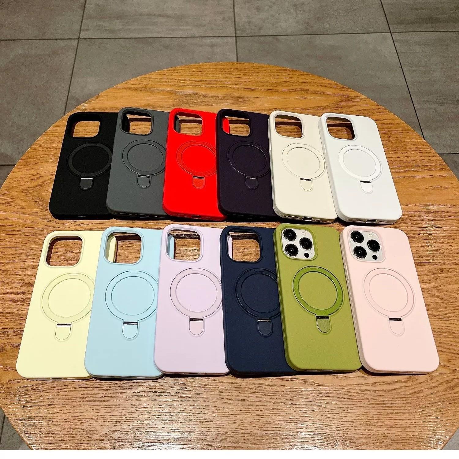 适用iPhone16液态硅胶磁吸支架手机壳苹果15promax大孔防摔保护套