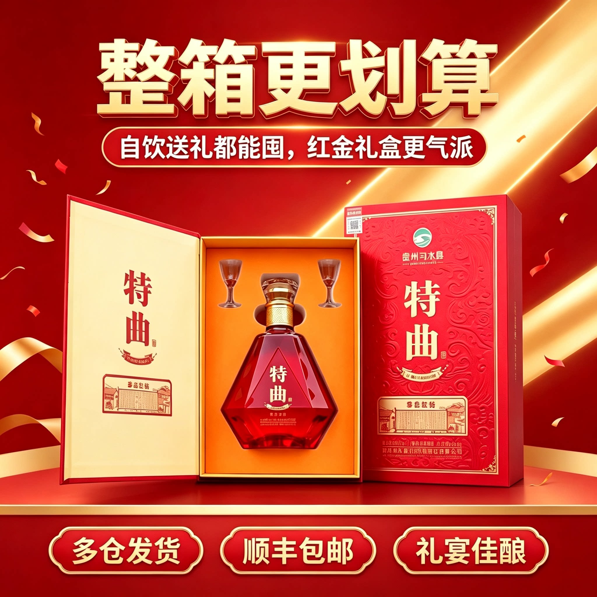 特曲白酒酱香型53度礼盒装整箱送礼纯高档白酒粮特价酒水六瓶酒水