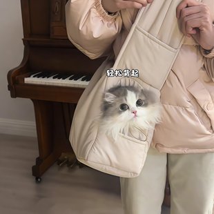 猫咪社会化训练包包猫包秋冬便携保暖大空间斜跨可调节宠物外出包