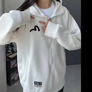 网红早秋新款弯钩字母拉链开衫连帽卫衣男女休闲百搭宽松长袖外套