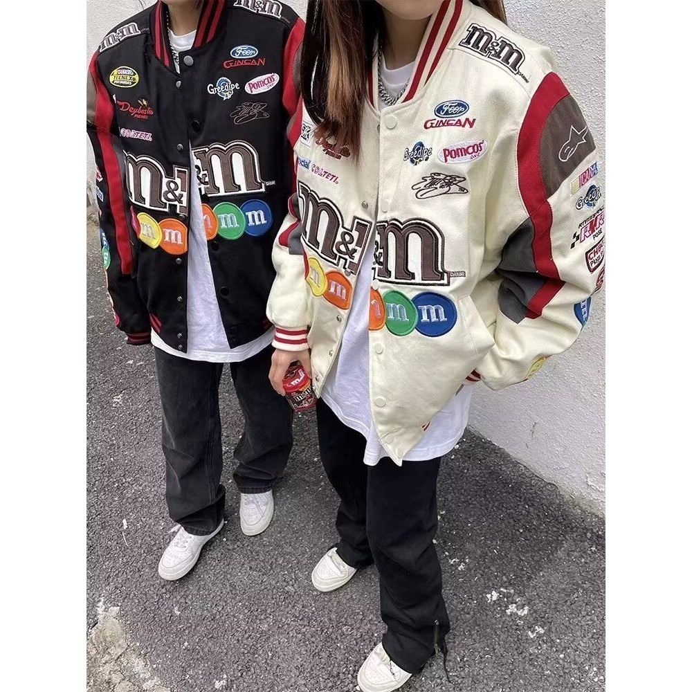 春秋美式复古高街刺绣m豆