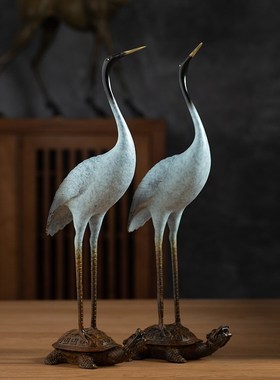 黄铜龟鹤仙鹤办公室家庭摆件饰品客厅入门玄关柜子办公室摆件礼物