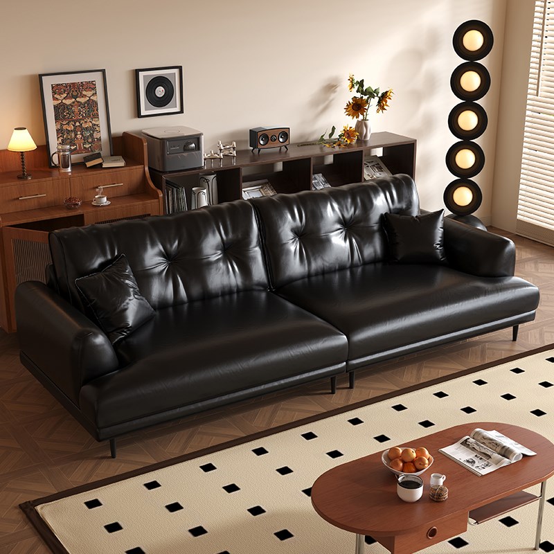 2024新款意式复古风油蜡真皮沙发简约现代客厅做旧中古风皮艺沙发