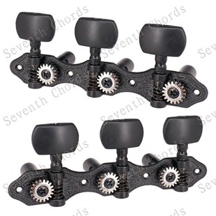 :齿黑色古典吉他弦钮三位三联木吉他琴弦钮扭弦准旋钮上弦器