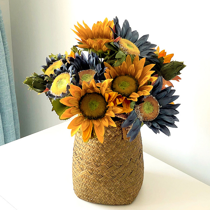 复古编织花篮客厅装饰花篮藤编手提编织篮草编花瓶花筒插花篮