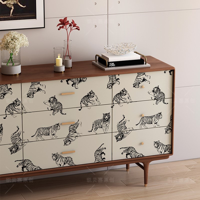 复古简约老虎装饰柜子贴画翻新旧家具贴纸民宿布置自粘防水墙纸