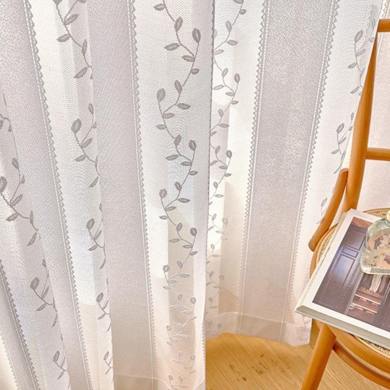 202小清新绣花纱帘窗帘阳台飘窗客厅透光不透人白色白纱田园窗纱