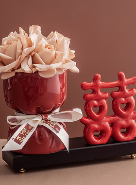 订婚结婚婚庆场景布置装饰品婚房客厅摆台红色喜创意备婚