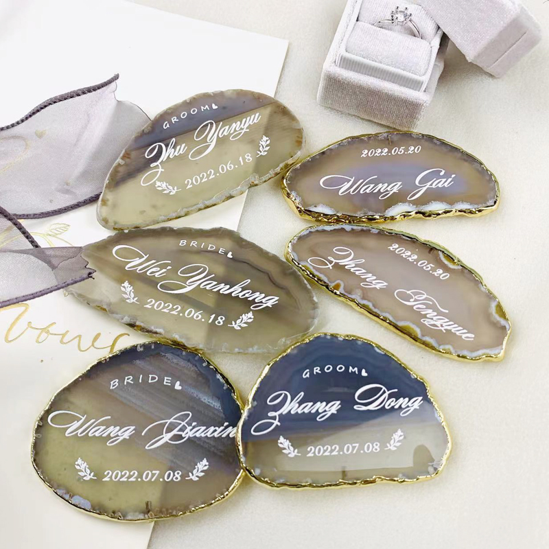 婚庆婚礼结婚席位卡玛瑙片石牌卡桌卡伴娘名字位卡创意