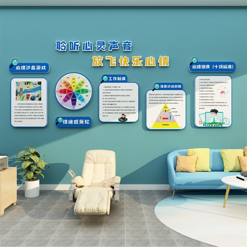 心理咨询室布置装饰画心灵驿站健康愈空间文化墙面贴挂图摆件