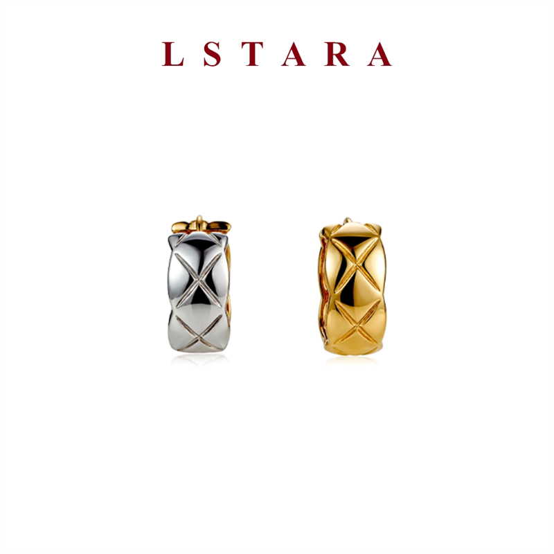 LSTARA18K金双色菱格纹耳扣