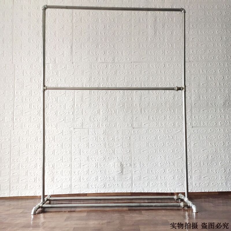 水管晾衣架双层展示架铁艺落地架复古龙门架简易家用服装中岛架