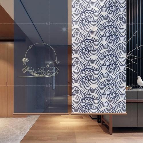 现代玄关客厅卧房书房隔断半透时尚挂屏卷帘-浮花浪蕊