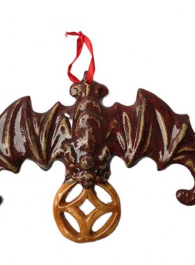 石湾陶瓷公仔家居装饰摆件挂阳台庭院户外红色釉窑变蝙蝠福到眼前